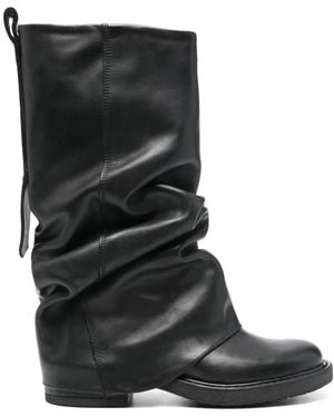 METISSE Ruched Leather Boots - Black