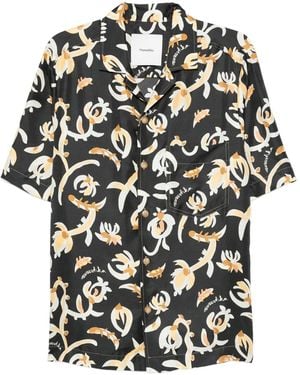 Nanushka Floral-Print Short-Sleeve Shirt - Black