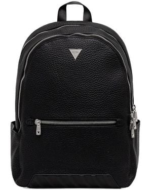 Guess Logo-Plaque Zip Backpack - Black