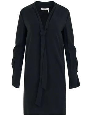Chloé Vestido Con Lazada En El Cuello - Azul