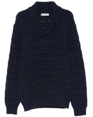 Canali Schalkragen-Pullover Mit Zopfmuster - Blau