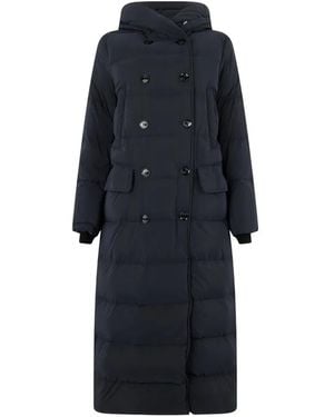 Moorer Hooded Double-Breasted Coat - Blue