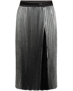 Karl Lagerfeld Metallic Pleated Midi Skirt - Grey