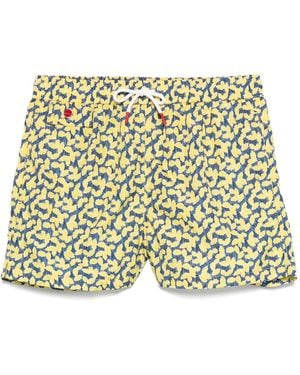 Kiton リーフプリント トランクス水着 - メタリック
