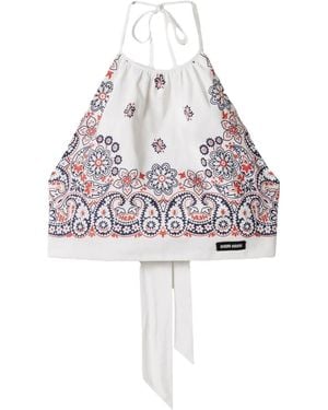 Miu Miu Haut Crop À Motif Cachemire - Blanc