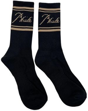 Rhude Calcetines Con Rayas Y Logo - Negro