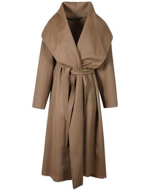 Max Mara Belted Shawl-Collar Coat - Natural