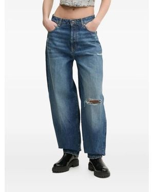 HUGO Distressed Barrel-Leg Jeans - Blue