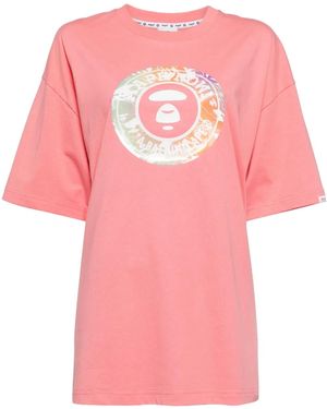 A Bathing Ape Graphic-Print Cotton T-Shirt - Pink