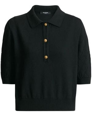 Balmain Knitted 3-Button Polo - Black