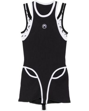Marine Serre Ribbed-Knit Cut-Out Playsuit - Black