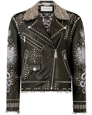 Philipp Plein Studded Biker Jacket - Black