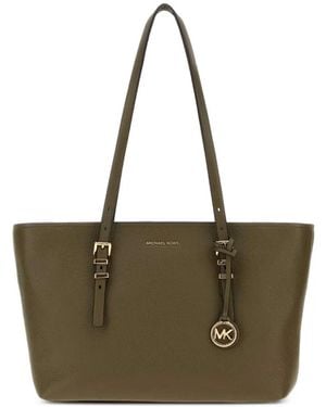 MICHAEL Michael Kors Medium Quinn Pebbled-Leather Tote Bag - Green