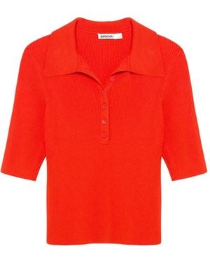 Jonathan Simkhai Secily Ribbed Knit Polo Shirt - Red