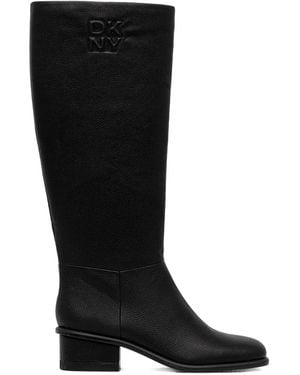 DKNY Embossed-Logo Knee-High Boots - Black