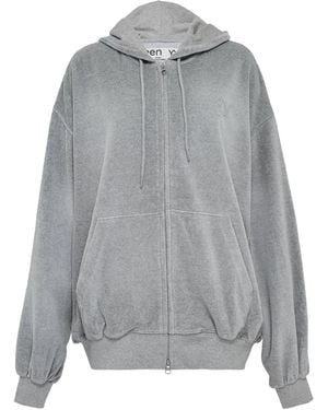 OPEN YY Velour Boxy Zip Hoodie - Gray