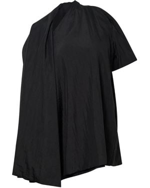 Pushbutton Draped Short-Sleeve Top - Black