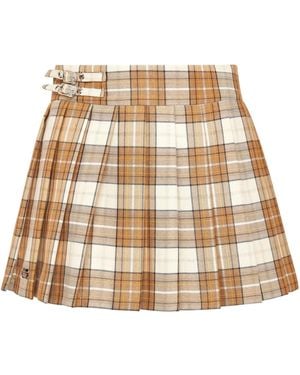 Philipp Plein Checked Pleated Mini Skirt Flame - Natural