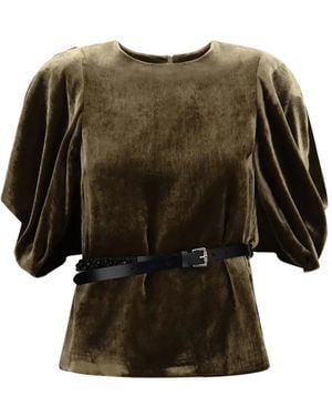 P.A.R.O.S.H. Belted Velvet Blouse - Green