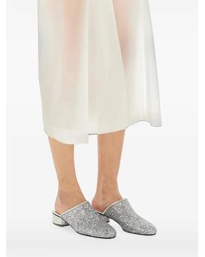 Ferragamo Glitter-Effect Block-Heel Mules - White