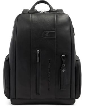 Piquadro Logo-Embossed Leather Backpack - Black