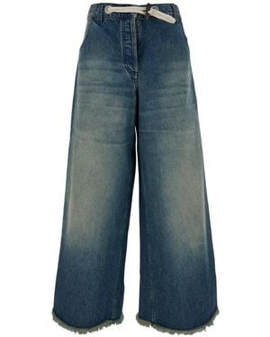 Moncler Frayed Drawstring-Waist Wide-Leg Jeans - Blue