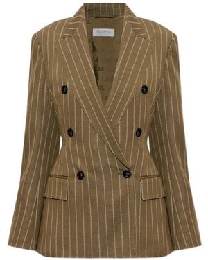 Max Mara Pinstripe Double-Breasted Jacket - Green