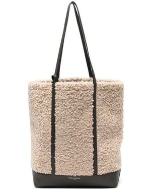 Maison Kitsuné Faux-Shearling Leather-Trim Shoulder Bag - Natural