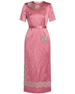 Erdem Floral-Embroidered Belted Midi Dress - Pink