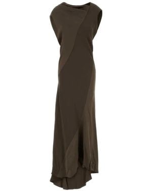 Alberta Ferretti Satin Draped Maxi Dress - Brown