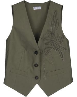 Brunello Cucinelli Gilet Con Ricamo - Verde