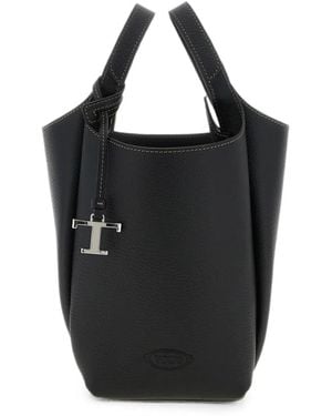 Tod's T Timeless Hammered Leather Bucket Bag - Black