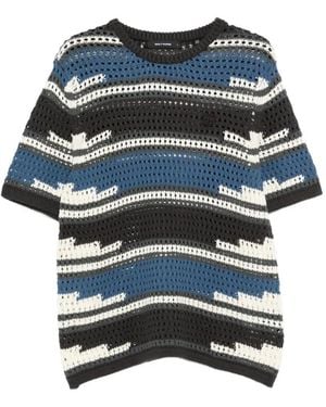 Daily Paper Striped Open-Knit T-Shirt - Blue