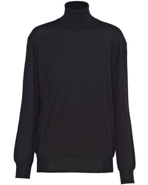 Prada Pull À Col Roulé En Cachemire Et Laine - Bleu