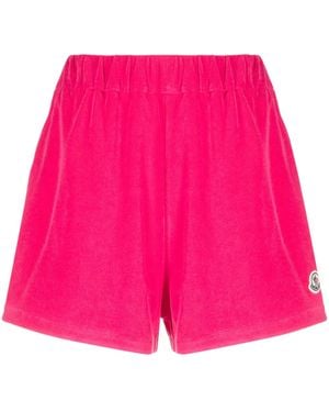 Moncler Logo-Patch Velour Shorts - Pink