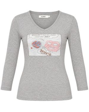 GLOWNY Off Duty Girl V-Neck T-Shirt - Grey
