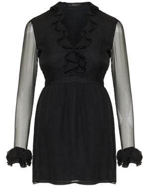 Gucci Ruffled Silk-Chiffon A-Line Mini Dress - Black