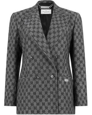 Philipp Plein Monogram Double-Breasted Blazer - Grey