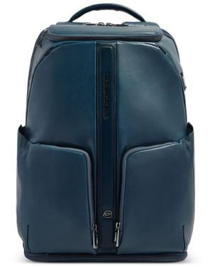 Piquadro Logo-Embossed Leather Backpack - Blue