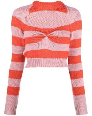 Marni Striped Jumper With Cut-out Detail - Red