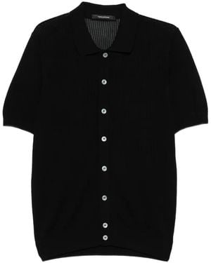 Tagliatore Knit Short Sleeve Shirt With Button Closure - Black