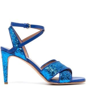Red(V) 95Mm Crossover-Strap Leather Sandals - Blue