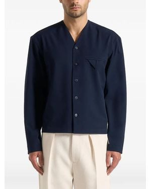 Manière De Voir Zac Boxy V-Neck Long Sleeve Shirt - Blue