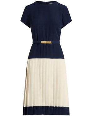 Polo Ralph Lauren Pleated Belt Midi Dress - Blue
