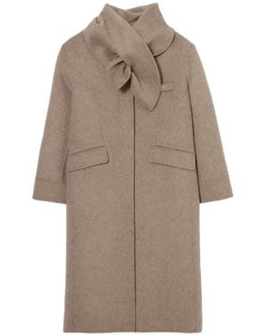 Claudie Pierlot Abrigo Largo De Lana Con Cuello De Bufanda - Neutro
