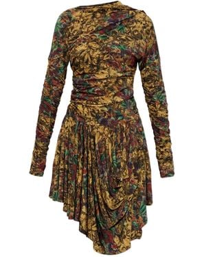 Ganni Ruched Floral Midi Dress - Yellow