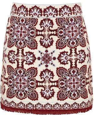 Cara Cara Lindy Ornate-Print Fringed-Hem Mini Skirt - Red