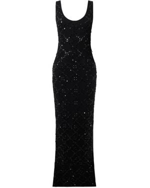 Philipp Plein Rhomb Flower Strass Long Dress - Black