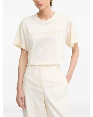 Twinset Logo-Embroidered Rolled-Cuff T-Shirt - White