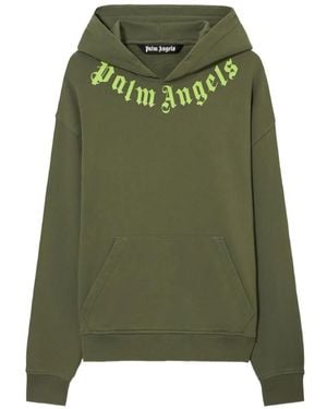Palm Angels Neck-Logo Hoodie - Green
